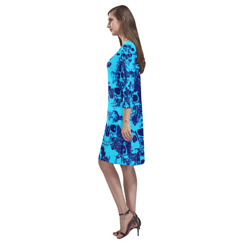 cloudy Skulls blue by JamColors Rhea Loose Round Neck Dress(Model D22)