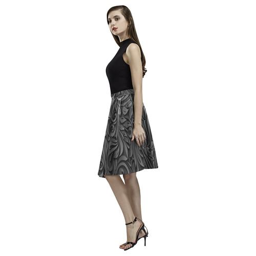 Black Floral Melete Pleated Midi Skirt (Model D15)