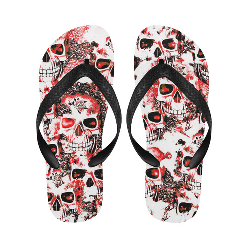 cloudy Skulls white red by JamColors Flip Flops for Men/Women (Model 040)