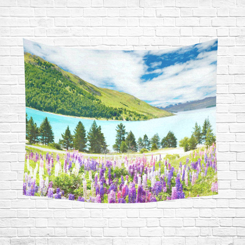 Mountain Landscape Floral Lake Trees Cotton Linen Wall Tapestry 60"x 51"