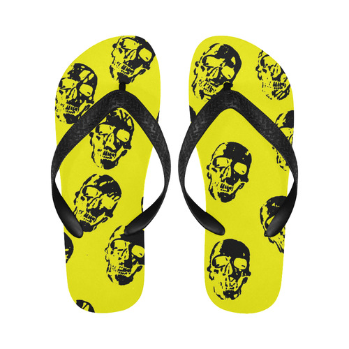 hot skulls, yellow by JamColors Flip Flops for Men/Women (Model 040)