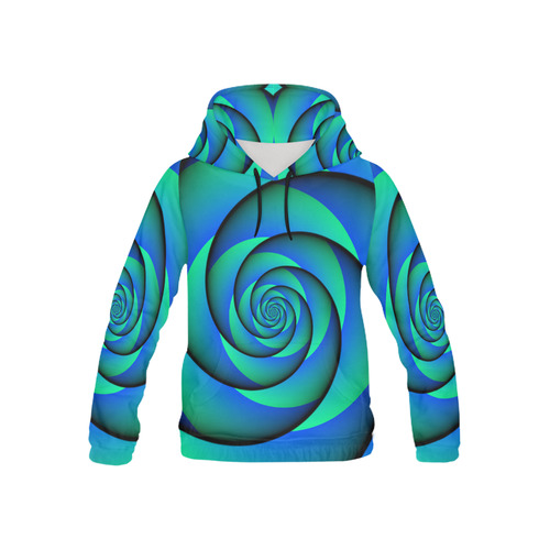 POWER SPIRAL - WAVES blue green All Over Print Hoodie for Kid (USA Size) (Model H13)