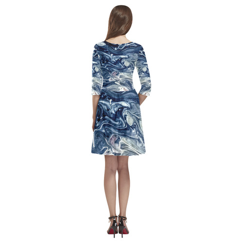 Wild Blueberry Swirl Tethys Half-Sleeve Skater Dress(Model D20)