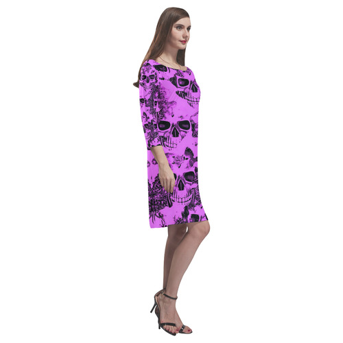 cloudy Skulls pink by JamColors Rhea Loose Round Neck Dress(Model D22)
