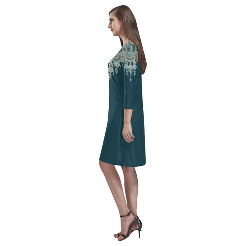 green and silver jewels design by Sandrine Kespi Rhea Loose Round Neck Dress(Model D22)