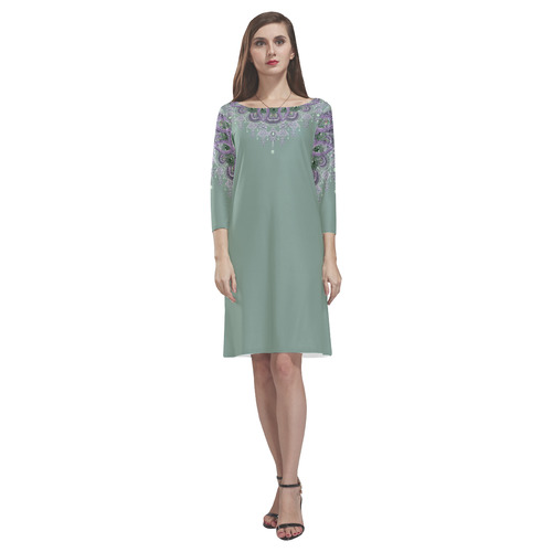 purple and green jewels for spanish lace by Sandrine Kespi Rhea Loose Round Neck Dress(Model D22)