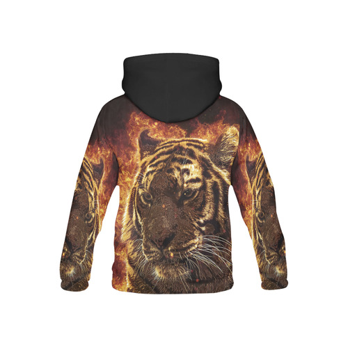 A magnificent tiger is surrounded by flames All Over Print Hoodie for Kid (USA Size) (Model H13)