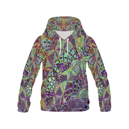 Mystical Mardi Gras Fractal All Over Print Hoodie for Women (USA Size) (Model H13)