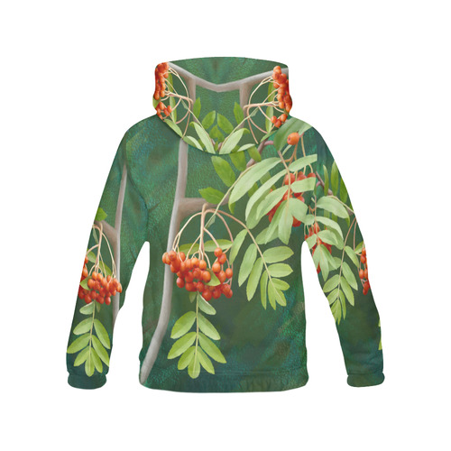 Plant Watercolor Rowan tree - Sorbus aucuparia All Over Print Hoodie for Women (USA Size) (Model H13)