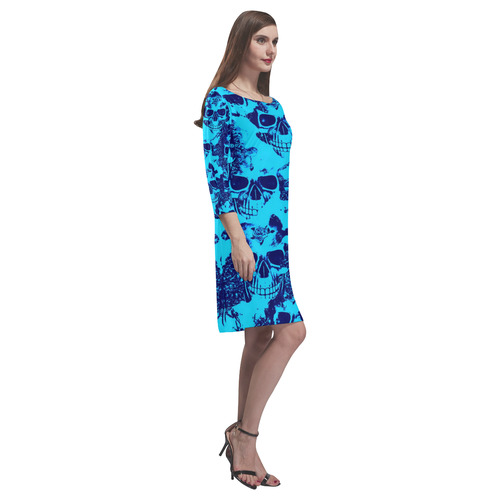 cloudy Skulls blue by JamColors Rhea Loose Round Neck Dress(Model D22)