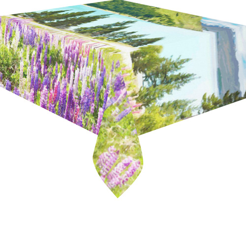 Mountain Landscape Floral Lake Trees Cotton Linen Tablecloth 52"x 70"