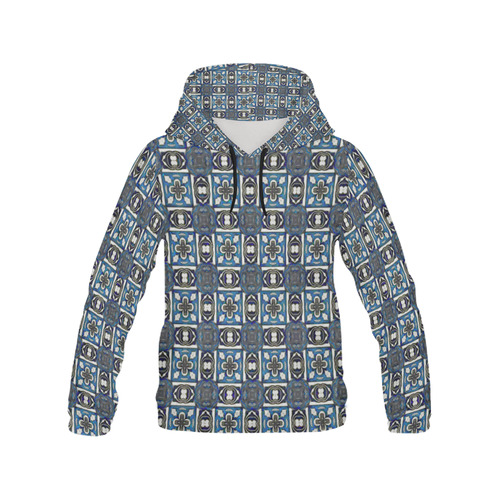 Gray and Blue All Over Print Hoodie for Women (USA Size) (Model H13)