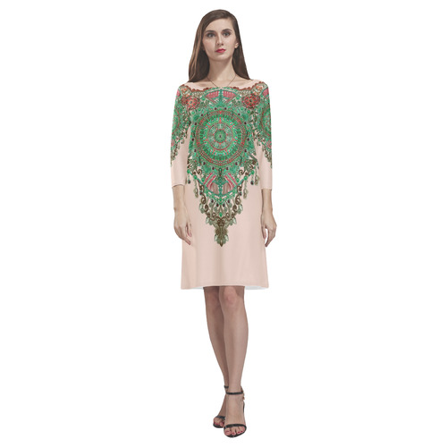 green embroidery by Sandrine Kespi Rhea Loose Round Neck Dress(Model D22)