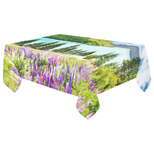 Mountain Landscape Floral Lake Trees Cotton Linen Tablecloth 60"x 104"