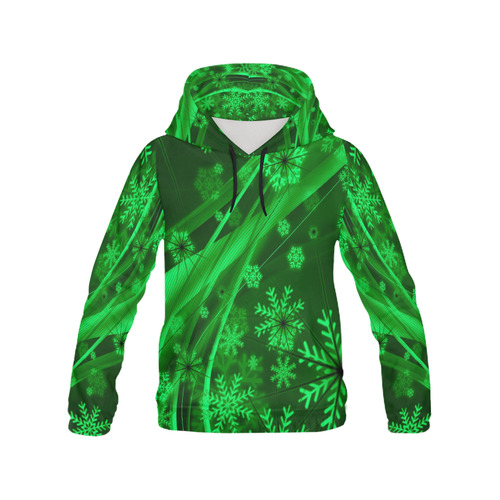 Green Snowflakes All Over Print Hoodie for Women (USA Size) (Model H13)