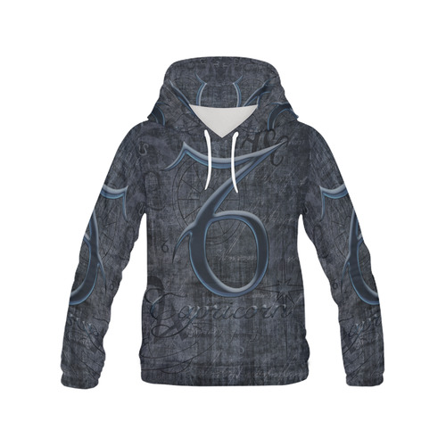 Astrology Zodiac Sign Capricorn in Grunge Style All Over Print Hoodie for Women (USA Size) (Model H13)
