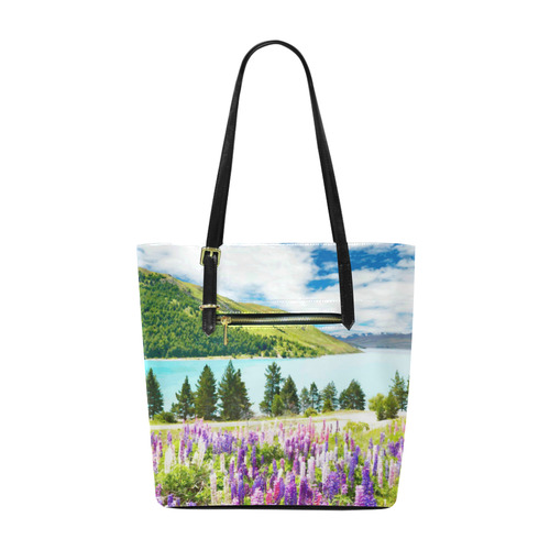 Mountain Landscape Floral Lake Trees Euramerican Tote Bag/Small (Model 1655)