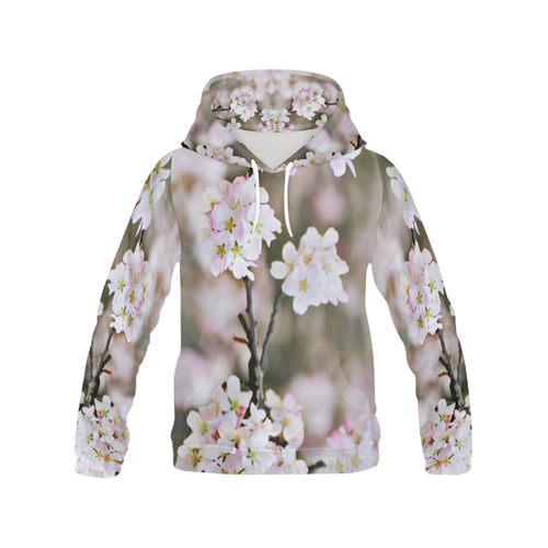 Photography Branch with Spring Flowers white All Over Print Hoodie for Men (USA Size) (Model H13)