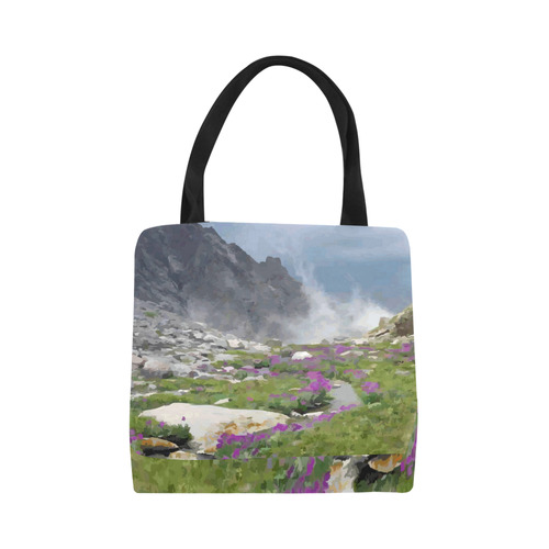 Floral Mountain Landscape Purple Flowers Canvas Tote Bag (Model 1657)