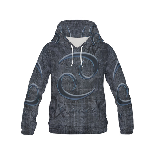 Astrology Zodiac Sign Cancer in Grunge Style All Over Print Hoodie for Women (USA Size) (Model H13)
