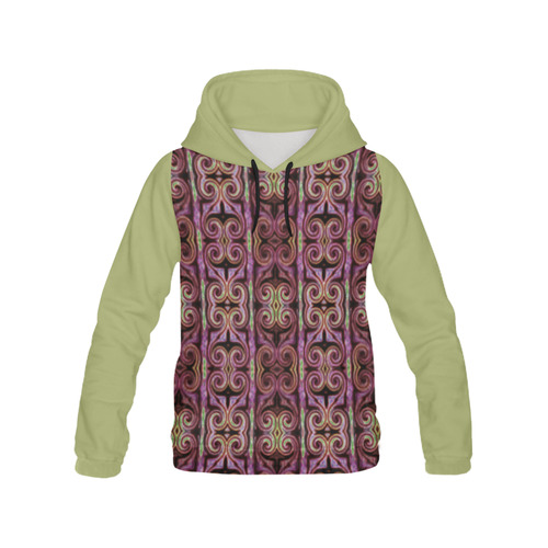 Multicolored Maroon All Over Print Hoodie for Women (USA Size) (Model H13)