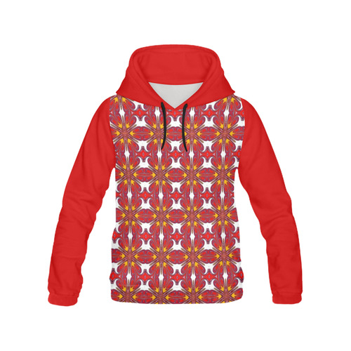 Red and Yellow Geometric All Over Print Hoodie for Women (USA Size) (Model H13)