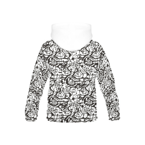 Crazy Spiral Shapes Pattern - Black White All Over Print Hoodie for Kid (USA Size) (Model H13)