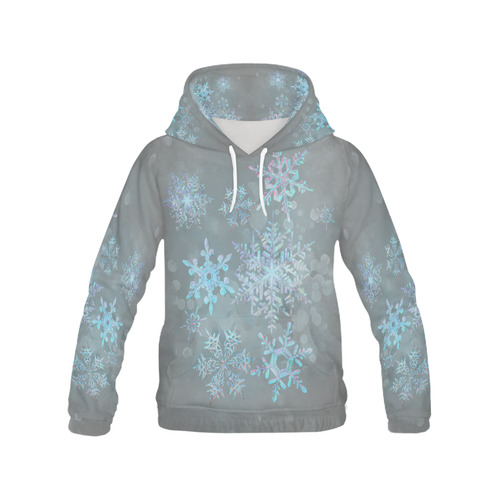 Snowflakes, snow, white and blue, Christmas All Over Print Hoodie for Men (USA Size) (Model H13)