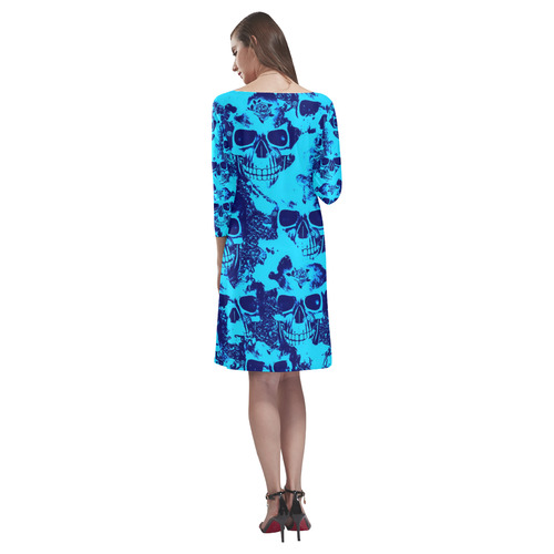 cloudy Skulls blue by JamColors Rhea Loose Round Neck Dress(Model D22)