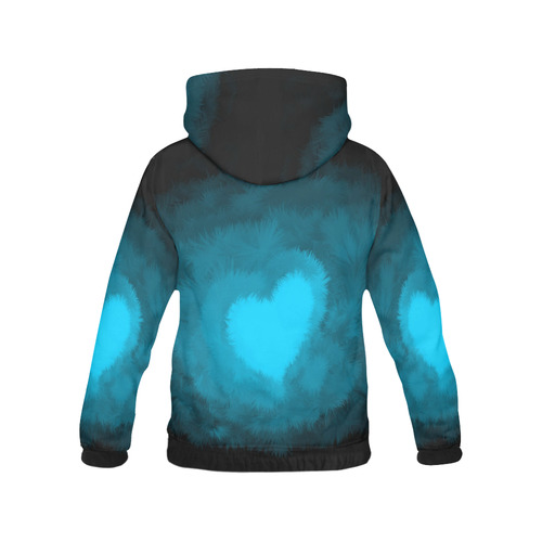 Blue Fluffy Heart, Valentine All Over Print Hoodie for Women (USA Size) (Model H13)