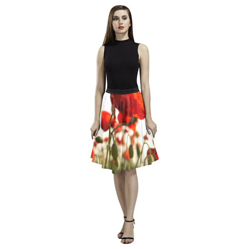 Red Poppies Melete Pleated Midi Skirt (Model D15)