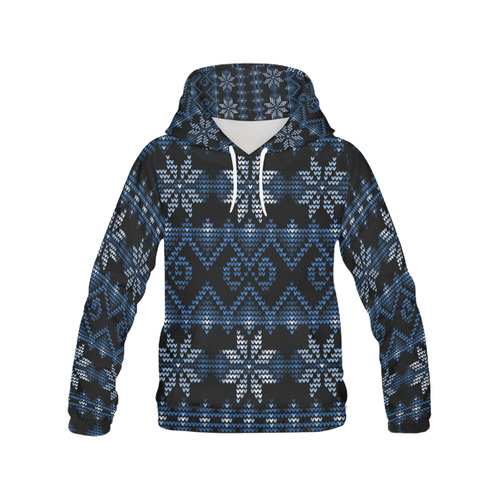 Ugly Christmas Sweater Faux Knit blue, Christmas All Over Print Hoodie for Men (USA Size) (Model H13)