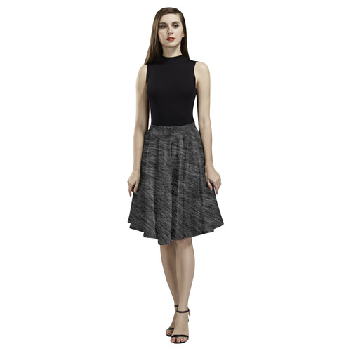 Black Fur Melete Pleated Midi Skirt (Model D15)