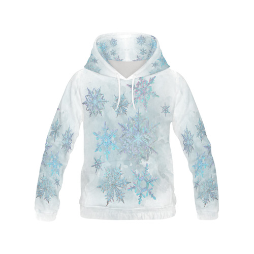 Snowflakes, snow, white and blue, Christmas All Over Print Hoodie for Men (USA Size) (Model H13)