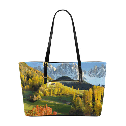 Mountain Landscape Autumn Leaves Euramerican Tote Bag/Large (Model 1656)