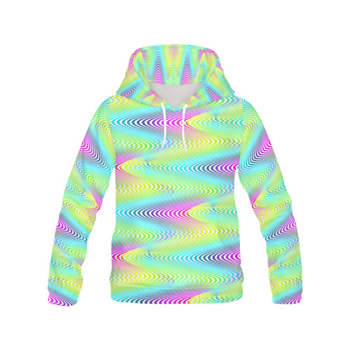 NEON colored WAVES STRIPES pattern All Over Print Hoodie for Women (USA Size) (Model H13)