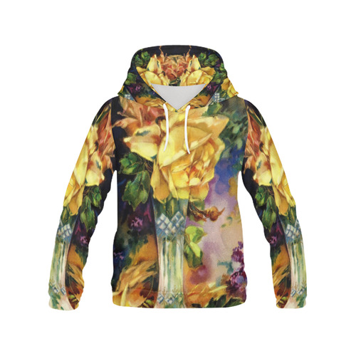 Vintage Vase and Yellow Roses All Over Print Hoodie for Women (USA Size) (Model H13)