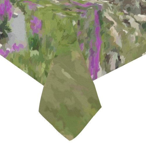Floral Mountain Landscape Purple Flowers Cotton Linen Tablecloth 60"x120"