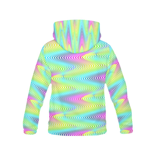 NEON colored WAVES STRIPES pattern All Over Print Hoodie for Women (USA Size) (Model H13)