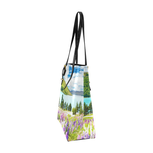 Mountain Landscape Floral Lake Trees Euramerican Tote Bag/Small (Model 1655)