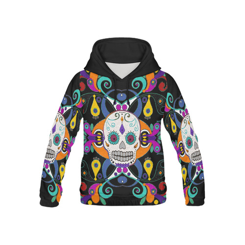 Día De Los Muertos Skull Ornaments All Over Print Hoodie for Kid (USA Size) (Model H13)