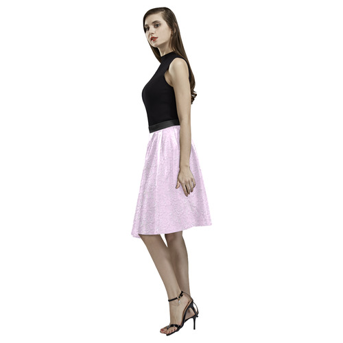 Pink Flowers Melete Pleated Midi Skirt (Model D15)