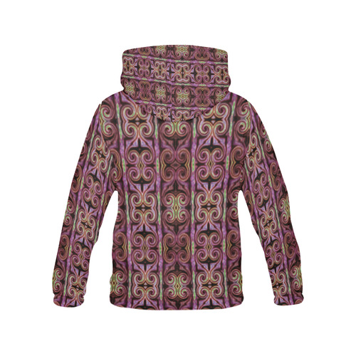 Multicolored Maroon All Over Print Hoodie for Women (USA Size) (Model H13)