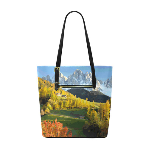 Mountain Landscape Autumn Leaves Euramerican Tote Bag/Small (Model 1655)