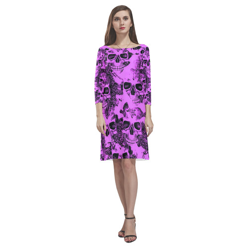 cloudy Skulls pink by JamColors Rhea Loose Round Neck Dress(Model D22)