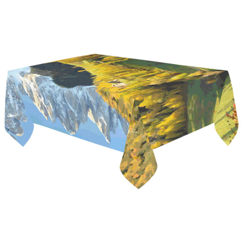 Mountain Landscape Autumn Leaves Cotton Linen Tablecloth 60"x 104"