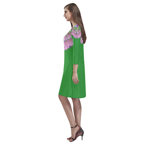 Pink flower design by Sandrine Kespi Rhea Loose Round Neck Dress(Model D22)