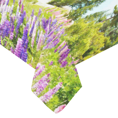 Mountain Landscape Floral Lake Trees Cotton Linen Tablecloth 60"x 104"