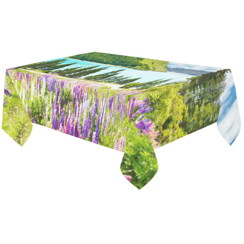Mountain Landscape Floral Lake Trees Cotton Linen Tablecloth 60"x120"