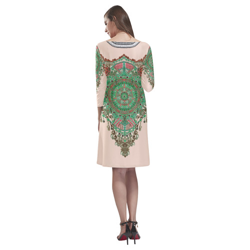 green embroidery by Sandrine Kespi Rhea Loose Round Neck Dress(Model D22)